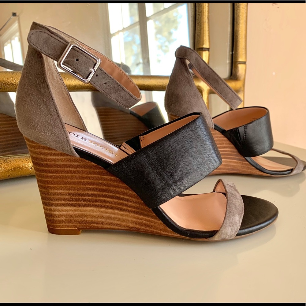 Black and Taupe Summer Wedges (5.5)